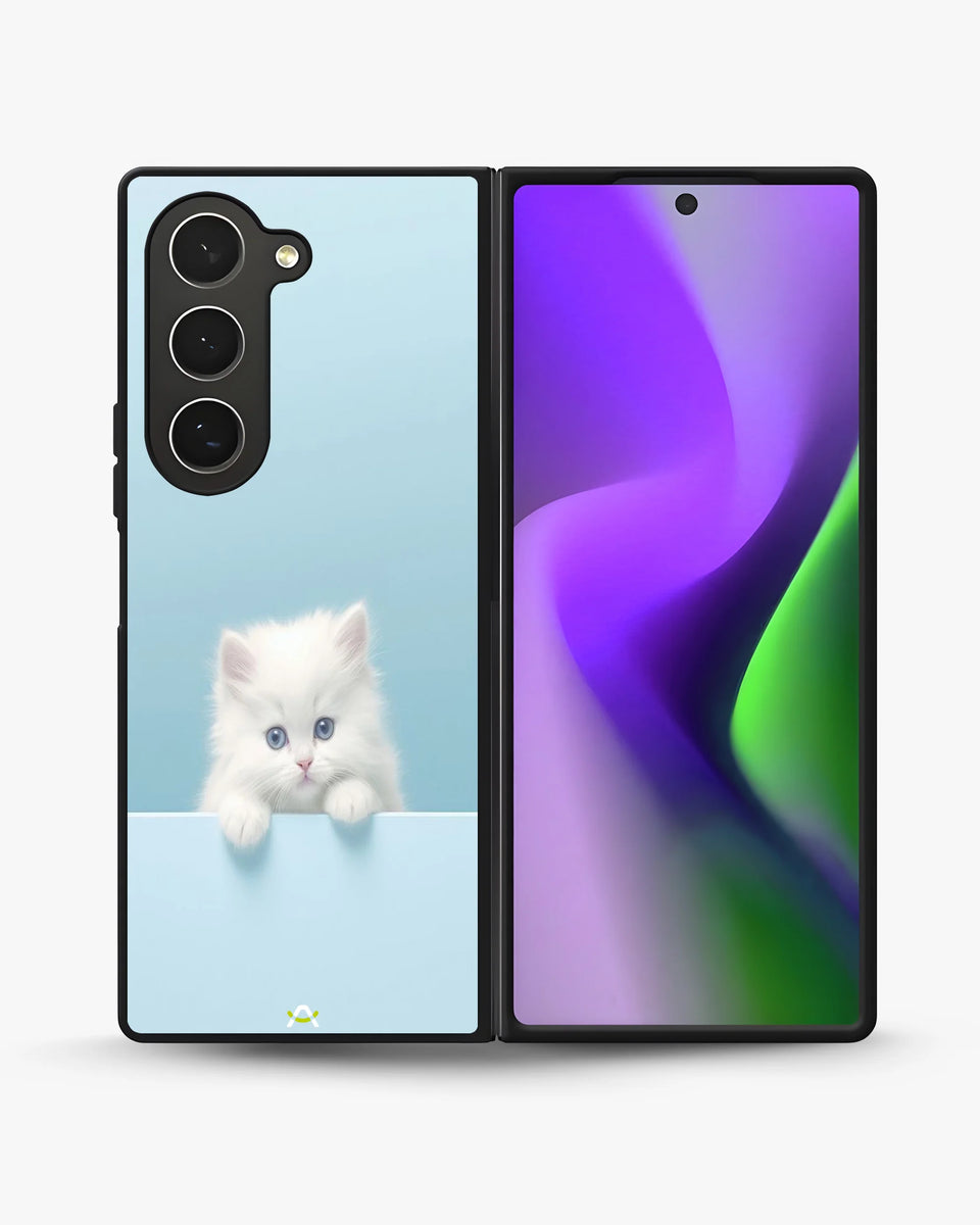 Creslia fluffy kitten face phone case - fluffy kitten face phone case samsung galaxy z fold 6