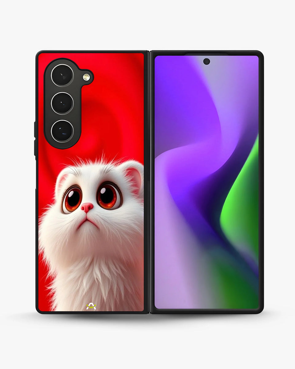 Creslia fluffy white cat phone case - fluffy white cat phone case samsung galaxy z fold 6