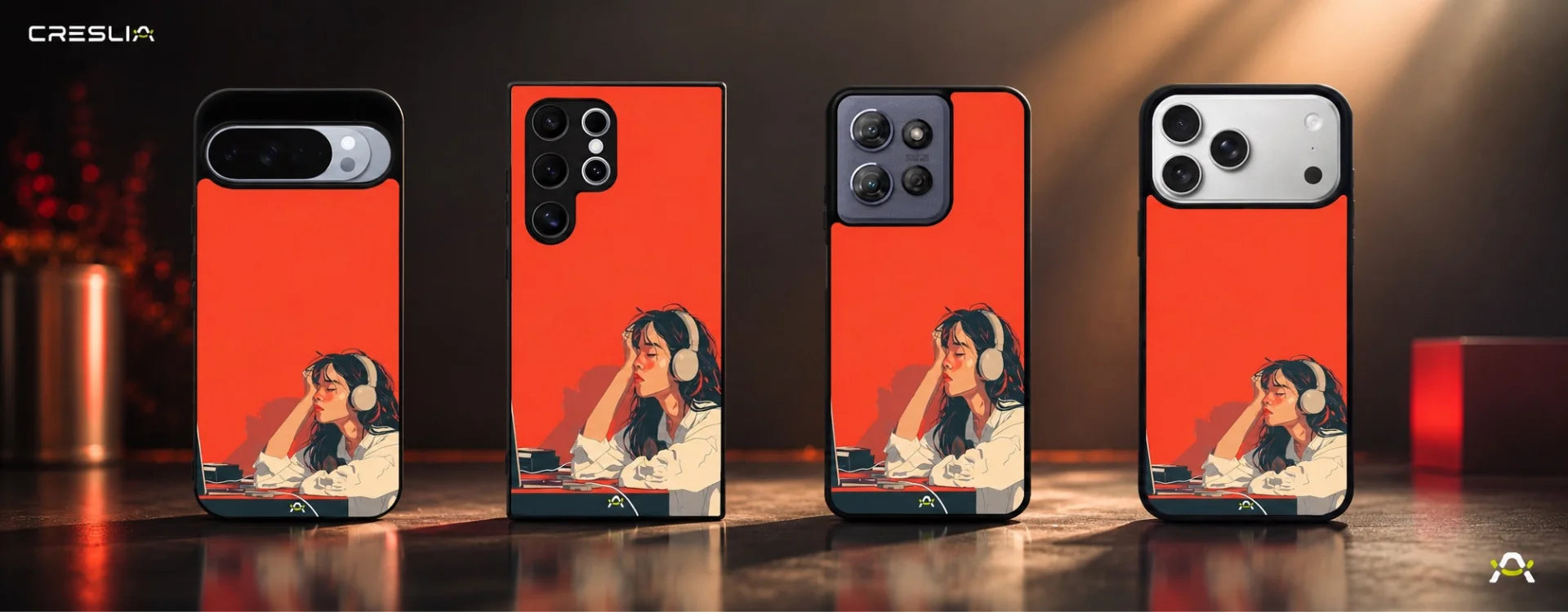 Creslia girl headphones art phone case - girl headphones art phone case desktop banner