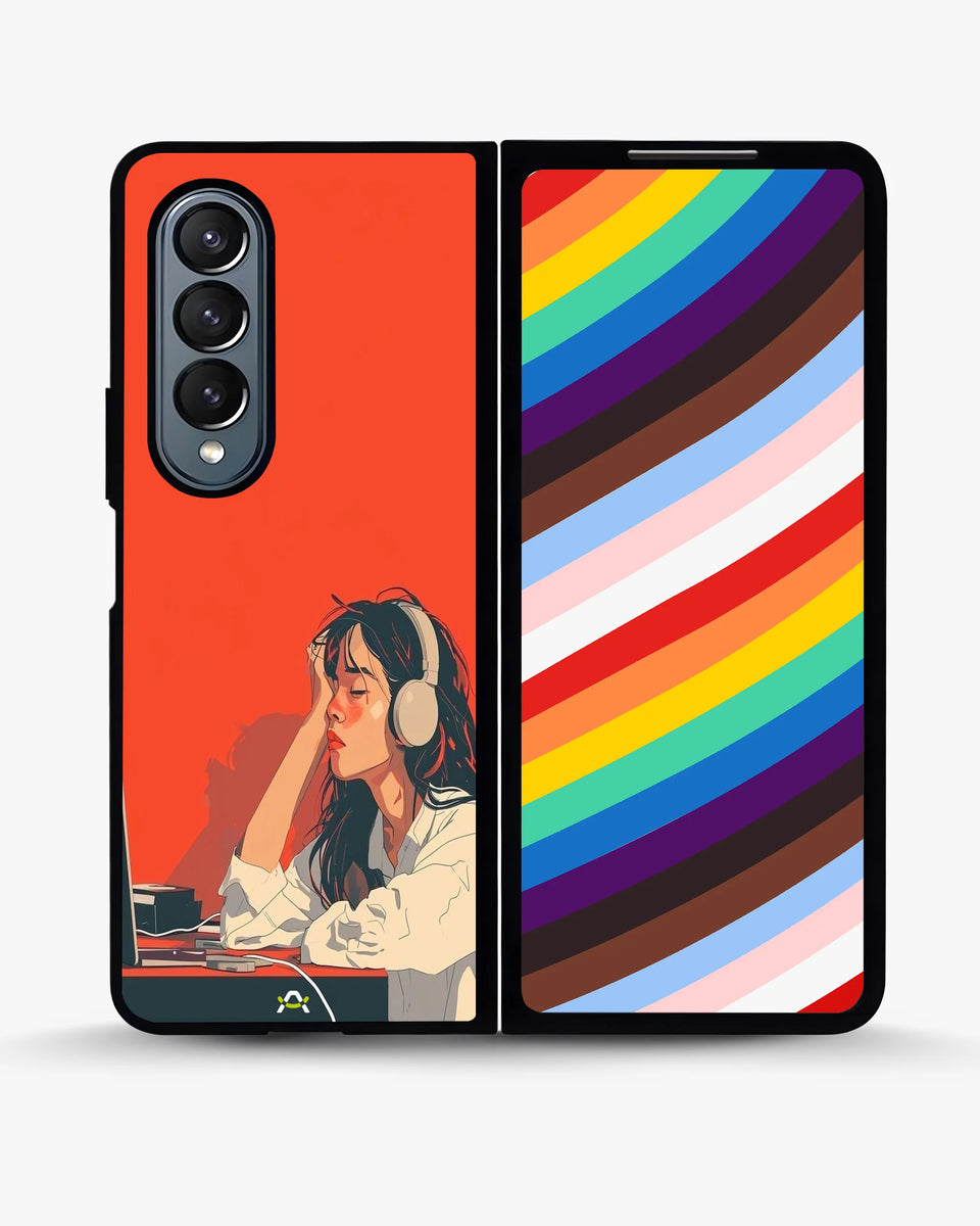 Creslia girl headphones art phone case - girl headphones art phone case samsung galaxy z fold 4