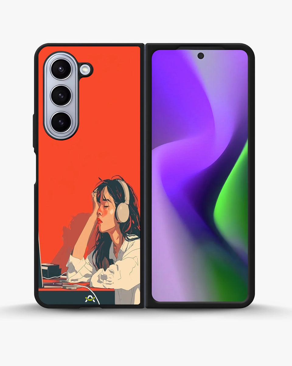 Creslia girl headphones art phone case - girl headphones art phone case samsung galaxy z fold 5