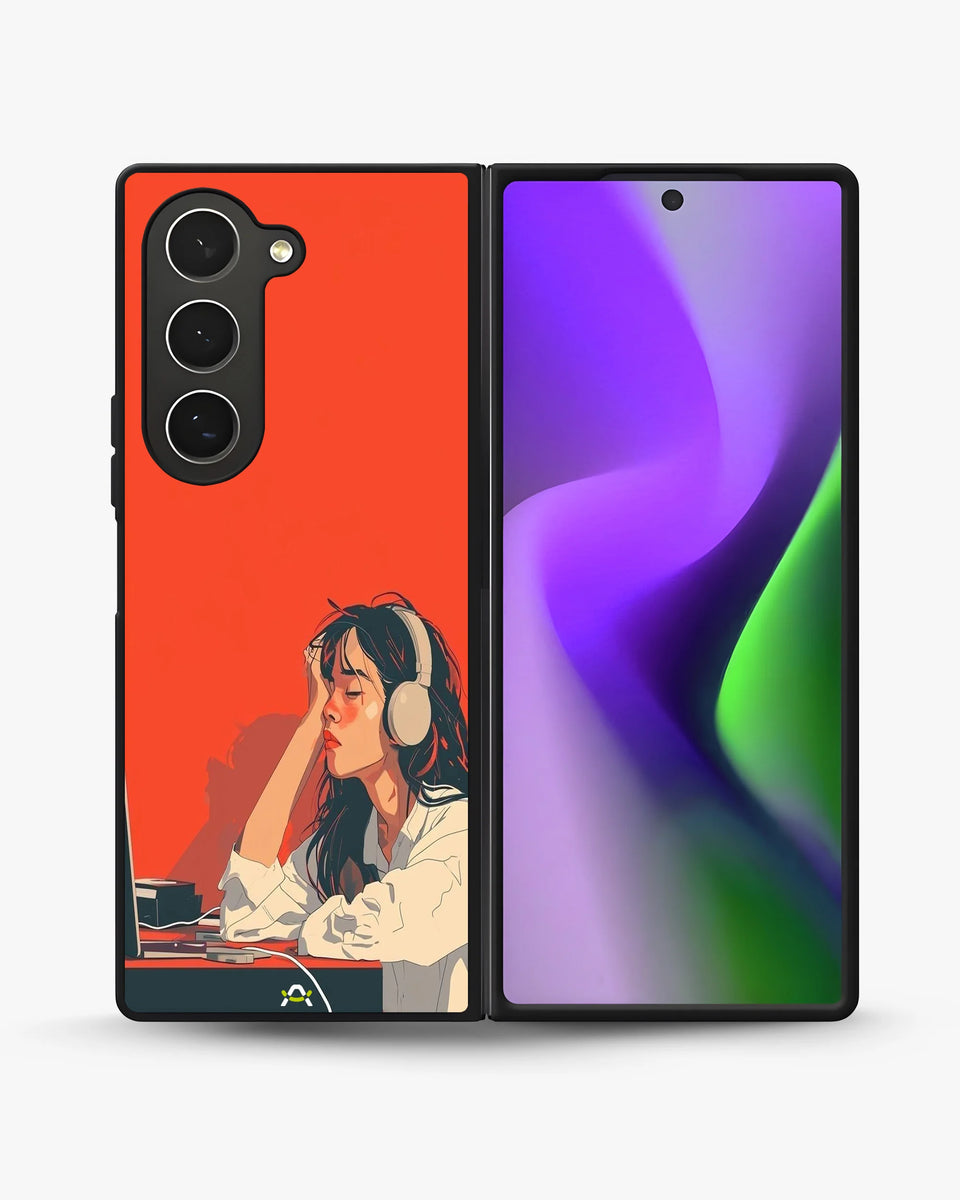 Creslia girl headphones art phone case - girl headphones art phone case samsung galaxy z fold 6