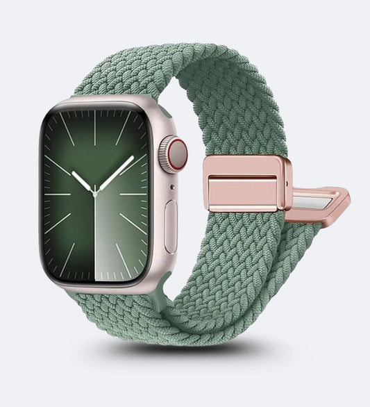 Apple Watch braided nylon band green – magnetic buckle elastic strap