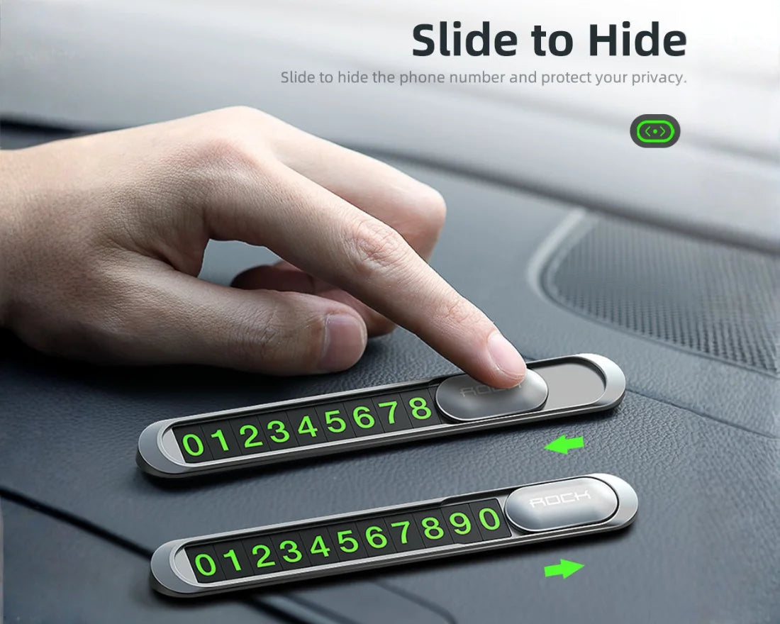 Magnetic Slide-to-Hide Temporary Parking Phone Number Plate (Metal)