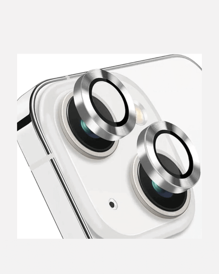 Close-up of iPhone 15 camera lens protectors with a sleek design, showcasing crystal-clear tempered glass protection.