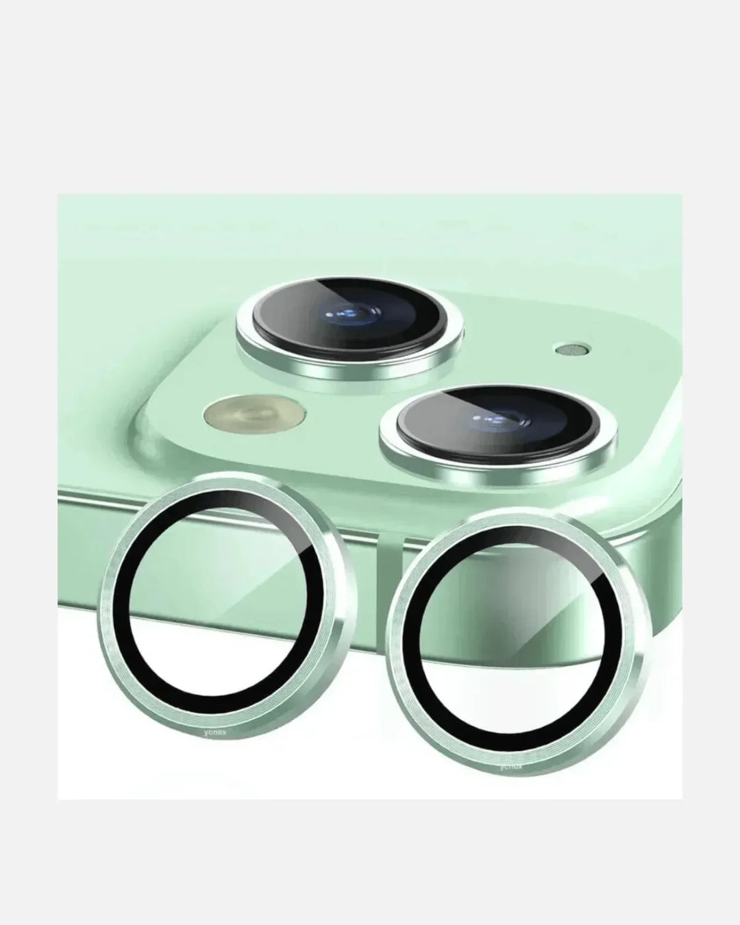 iPhone 15 camera lens protector in green with tempered glass design for crystal clear photography