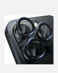Close-up of iPhone 15 Pro camera lens protectors showcasing HD clarity and tempered glass design.