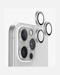 iPhone 15 Pro camera lens protectors displayed next to the device showcasing HD clarity and scratch protection features.