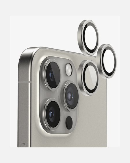 iPhone 15 Pro camera lens protectors showcasing HD clarity and scratch protection features.