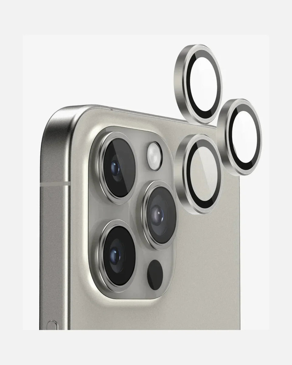 iPhone 15 Pro camera lens protectors showcasing HD clarity and scratch protection features.