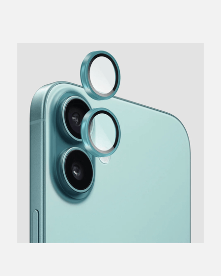 Close-up of iPhone 16 camera lens protectors showcasing HD clarity and sleek design for optimal protection.