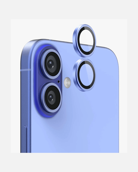 iPhone 16 camera lens protectors in blue, showcasing HD clarity and scratch protection for optimal photography.