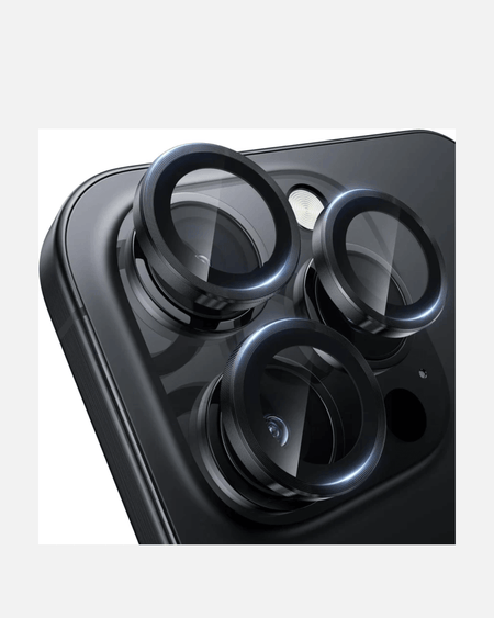 Close-up of iPhone 16 Pro camera lens protectors showcasing HD clarity and scratch resistance.