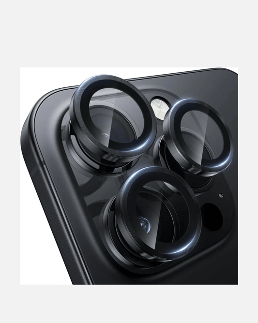 Close-up of iPhone 16 Pro camera lens protectors showcasing HD clarity and scratch resistance.