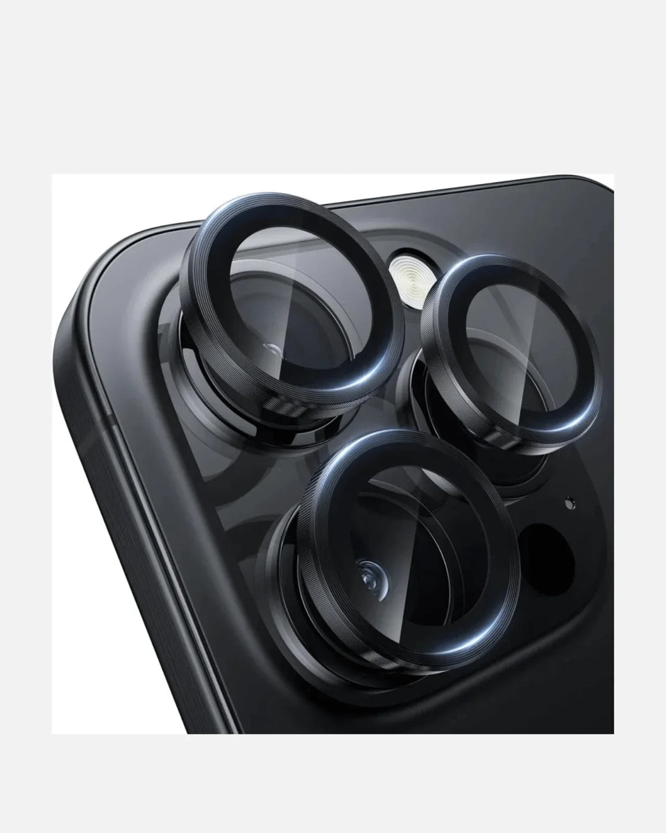 Close-up of iPhone 16 Pro camera lens protectors showcasing HD clarity and scratch resistance.