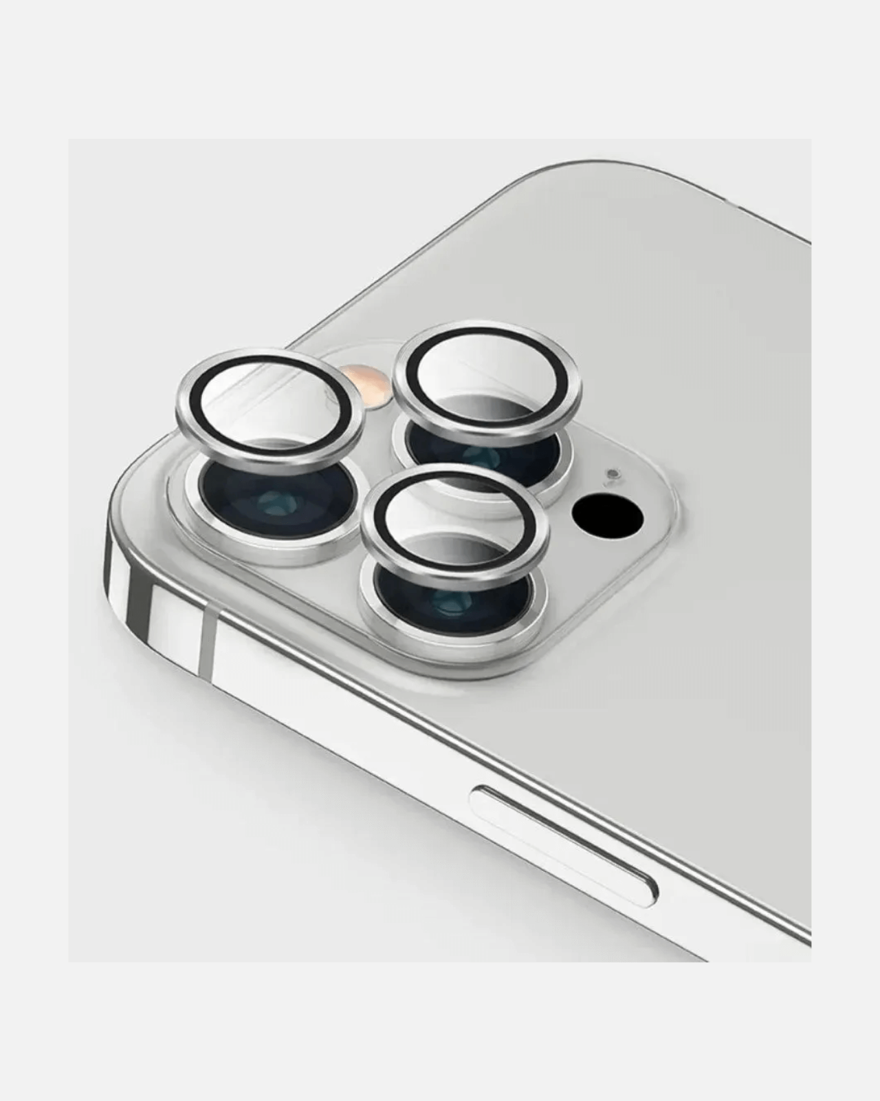 Close-up of iPhone 13 Pro camera lens protector, showcasing crystal-clear tempered glass design for HD protection.