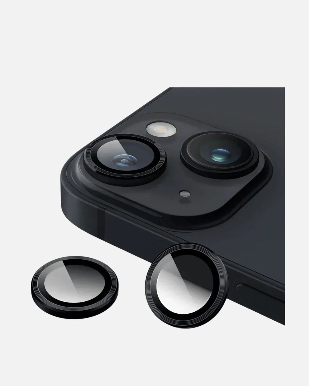 iPhone 15 camera lens protector with two crystal clear tempered glass lens covers for enhanced protection.