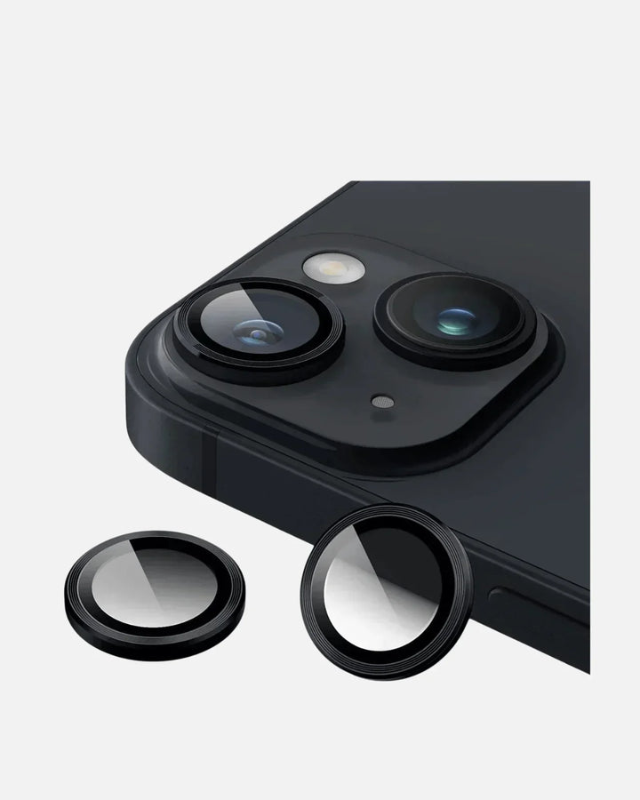 iPhone 15 camera lens protector with two crystal clear tempered glass lens covers for enhanced protection.