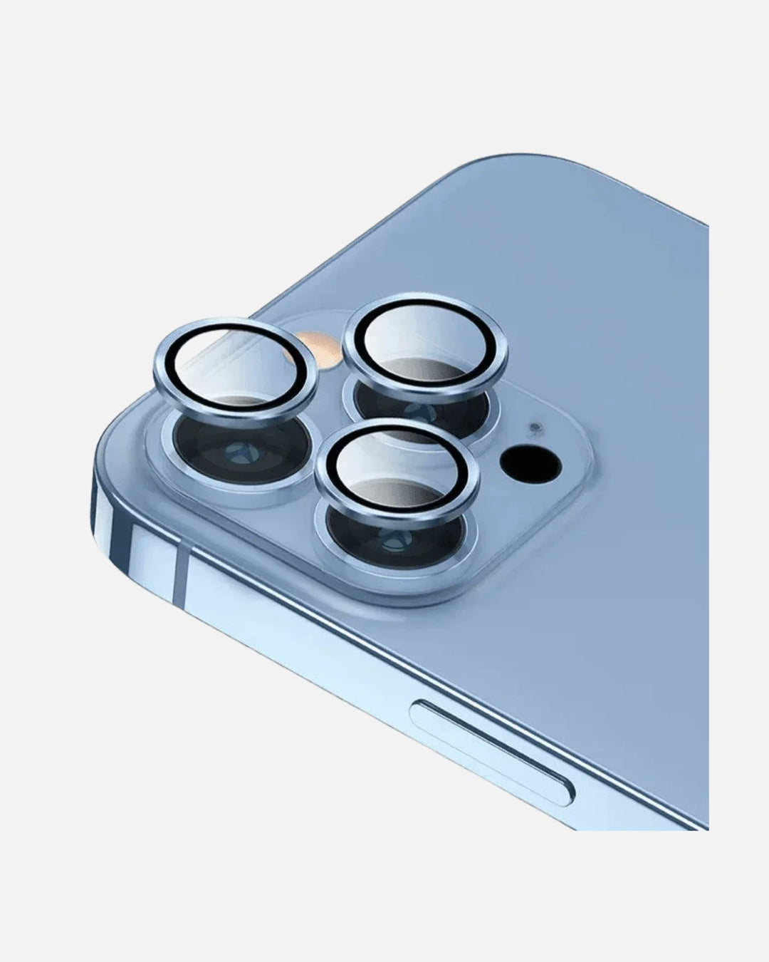 Close-up of iPhone 13 Pro camera lens protector highlighting crystal clear and HD protection features.