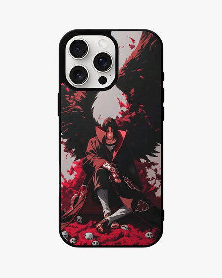 Itachi Uchiha anime case for iPhone, Samsung, Pixel, and OnePlus with glossy red design and detailed imagery.