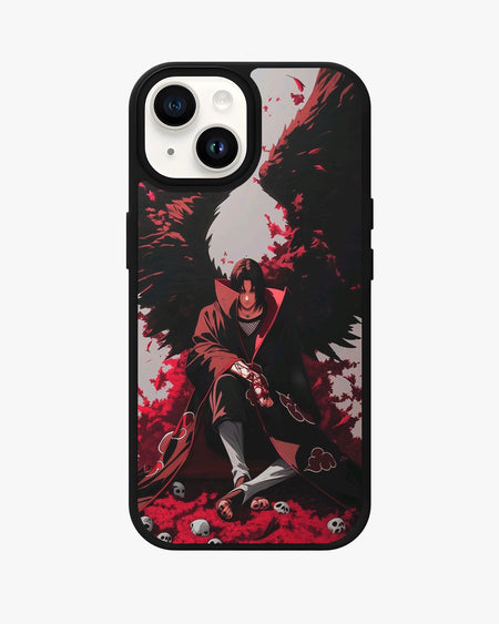 Itachi Uchiha Anime Case with glossy design for iPhone, Samsung, Pixel & OnePlus featuring intense reds and dramatic shadows.