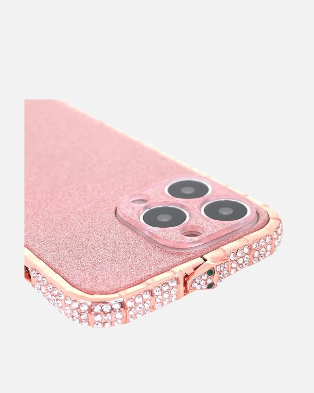 Luxury diamond glitter case for iPhone 16 Pro & 16 Pro Max, featuring sparkling crystals and gold metal frame.