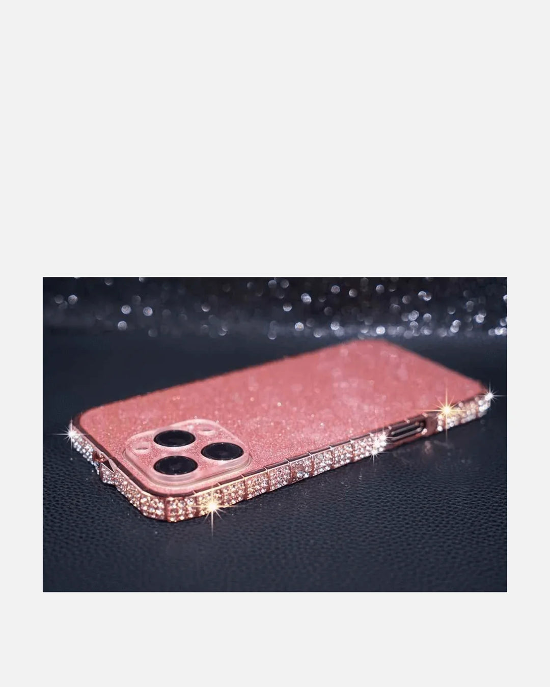 Luxury diamond glitter iPhone 16 Pro case with a metal frame, showcasing elegant sparkle and enhanced camera protection.