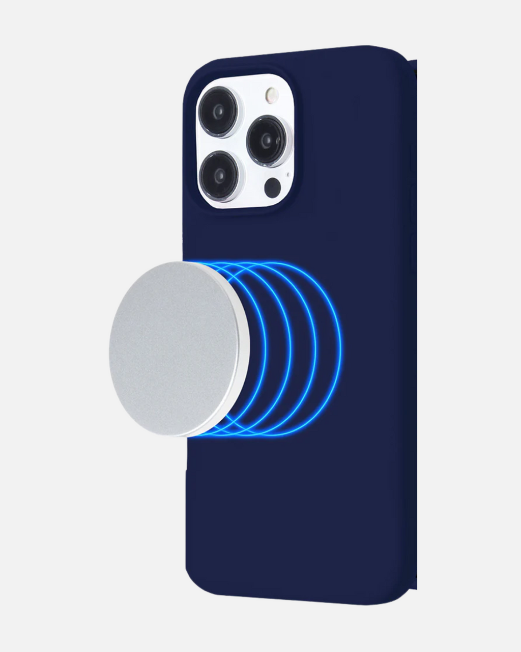 MagSafe Silicone Case for iPhone 16 Pro Max in dark blue with magnetic feature and sleek design.