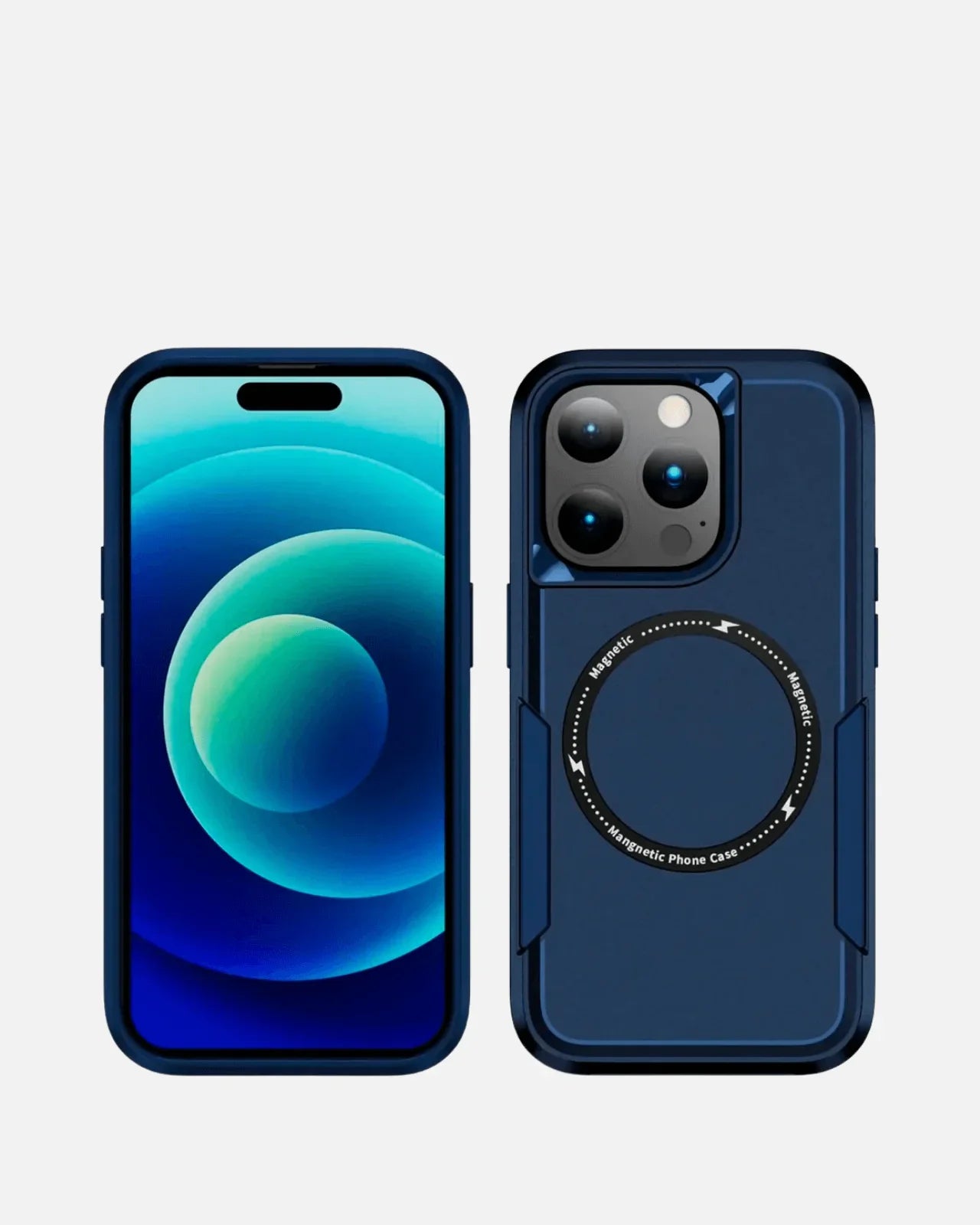 Navy blue Magnetic Armor Case for iPhone 16 Pro Max, MagSafe compatible, showing front and back design.