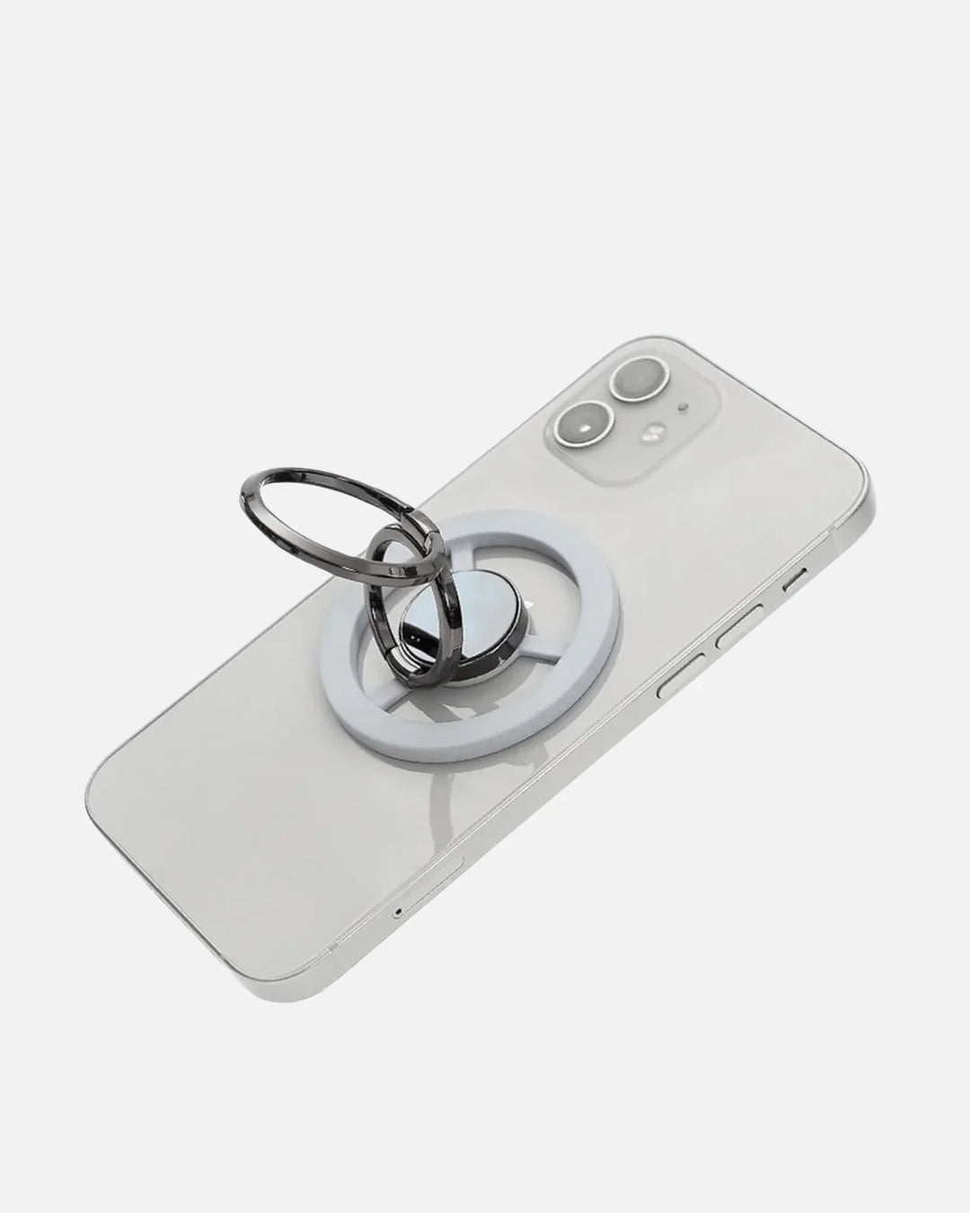 MagRing Loop Holder in blue attached to a smartphone, showcasing a dual-ring design for secure grip and style.