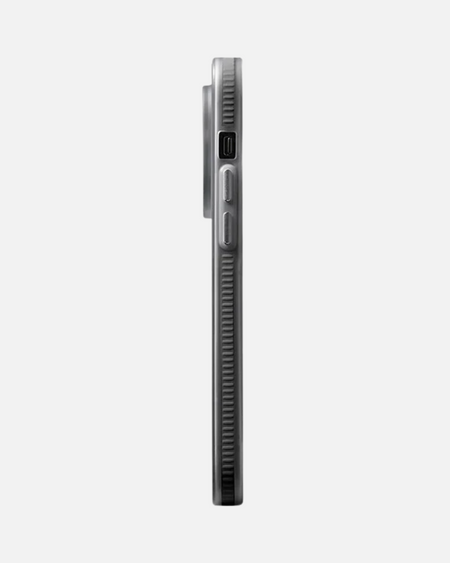 Side view of a black MagSafe case with ribbed texture for iPhone 16 Pro Max, showcasing non-slip grip design.