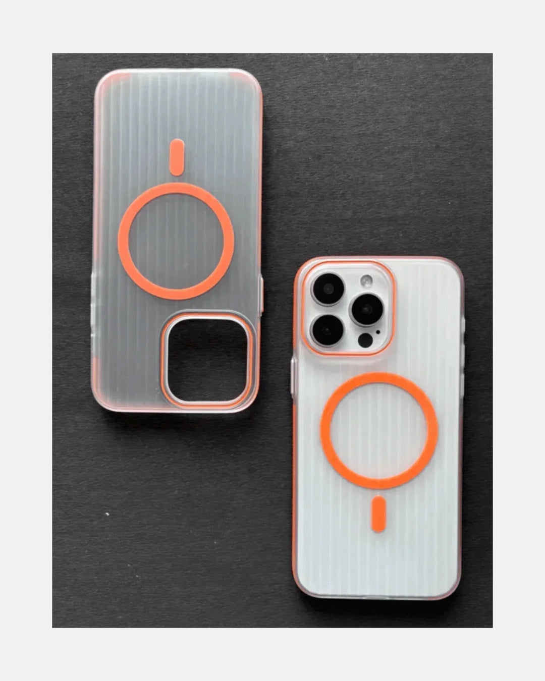 Corrugated Hybrid MagSafe Case Cover for iPhone - White Orange - Creslia