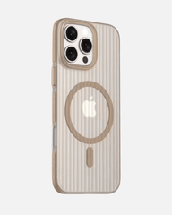 MagSafe case for iPhone with corrugated design in Dessert Titanium, featuring non-slip grip and seamless charging support.