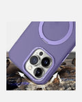 MagSafe wireless charging case for iPhone 16 Pro Max in purple with ring stand, showcasing camera cutout and sleek design.