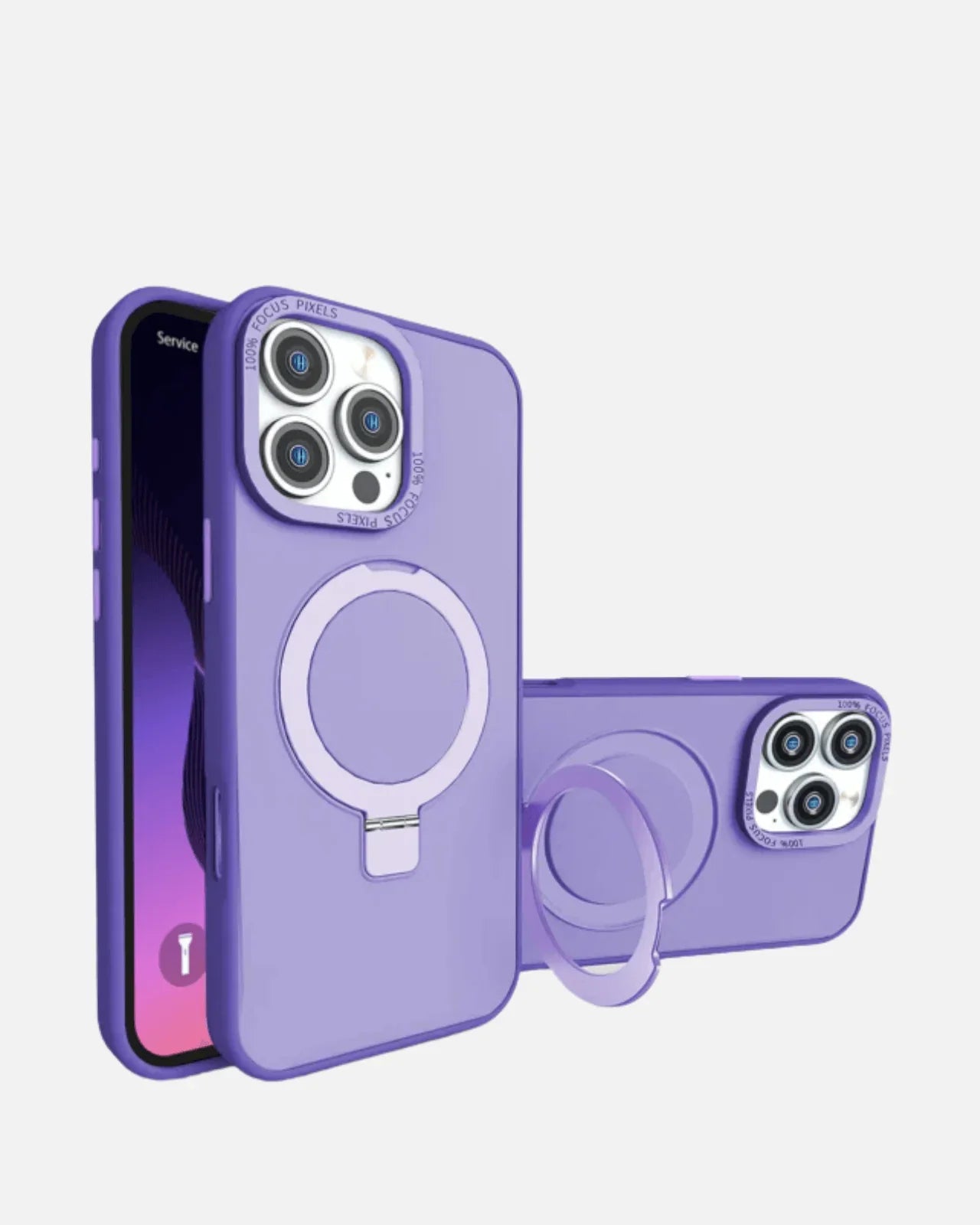 MagSafe Wireless Charging Case with Ring Stand for iPhone 16 Pro Max in purple, showcasing sleek design and functionality.