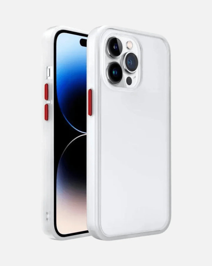 Matte Armor Case for iPhone 12/13/14/15, clear design with red accents for military-grade protection.