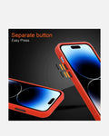 Red Matte Armor Case showing separate button design for easy press, compatible with iPhone 12/13/14/15 series.