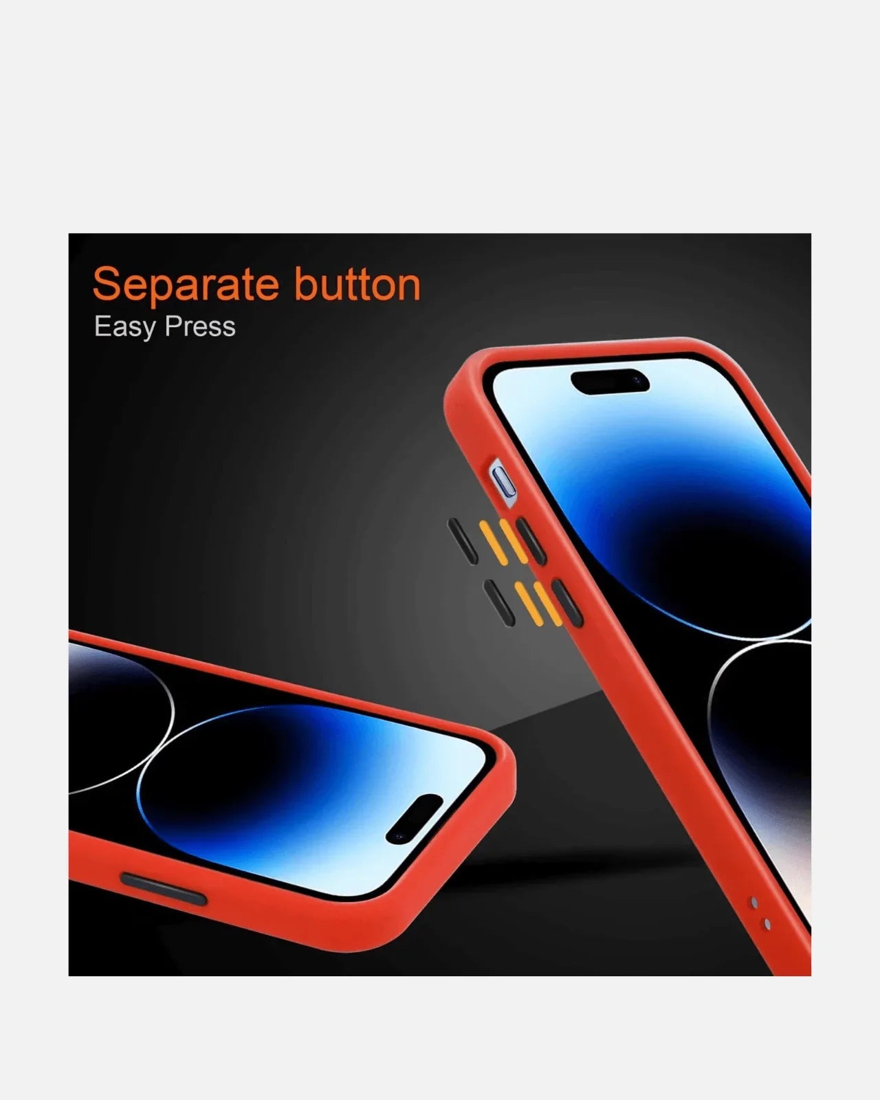 Red Matte Armor Case showing separate button design for easy press, compatible with iPhone 12/13/14/15 series.