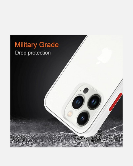 Military-grade drop protection iPhone case showcasing a sleek white design with anti-fall features.