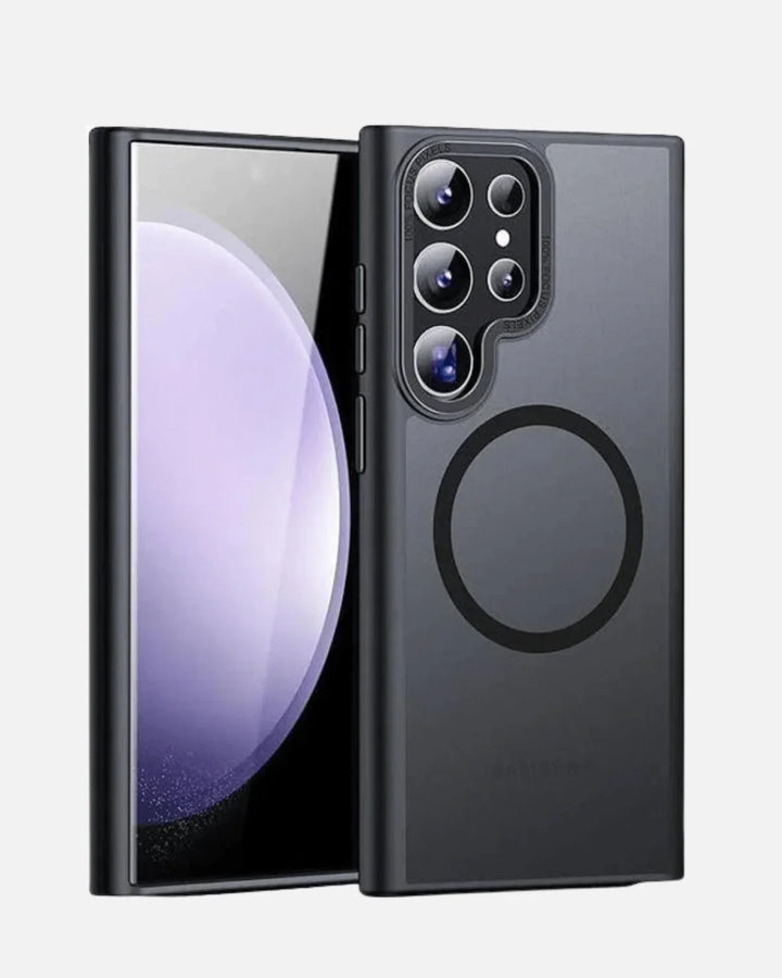 Matte Armor Case for Samsung Galaxy S25 Ultra in Black, featuring MagSafe compatibility and shockproof design.