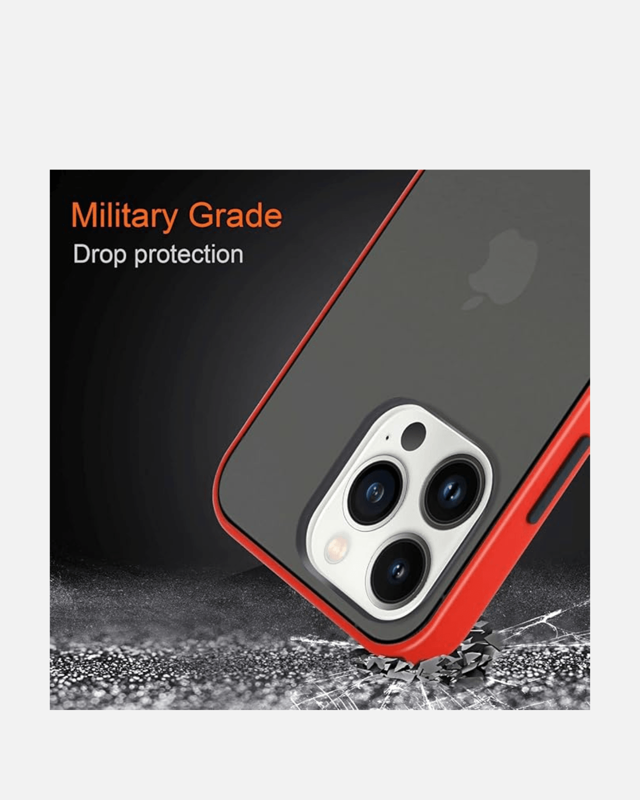 Close-up of matte armor case in red for iPhone 12/13/14/15, showcasing military-grade drop protection feature.