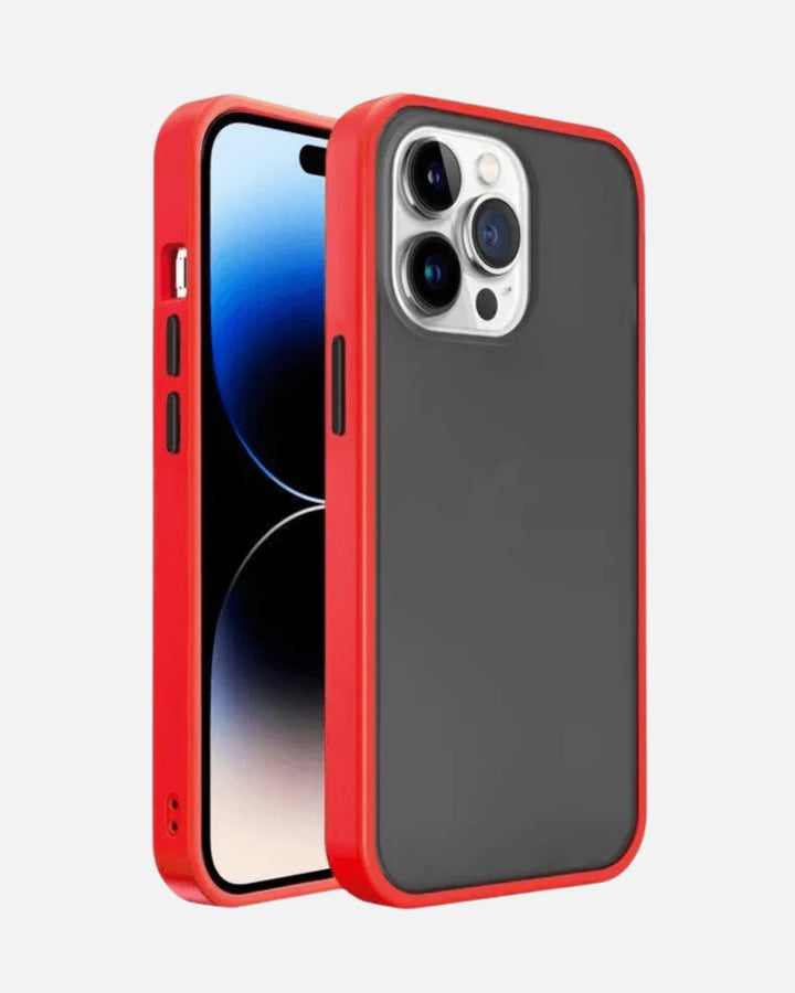 Matte Armor Case for iPhone 12/13/14/15 in red with soft edge grip and military-grade shockproof protection.