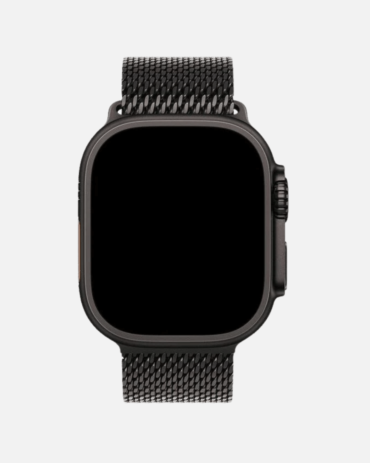 Milanese Loop 2.0 Apple Watch Band in black stainless steel with magnetic closure, designed for 42/44/45/49mm watches.