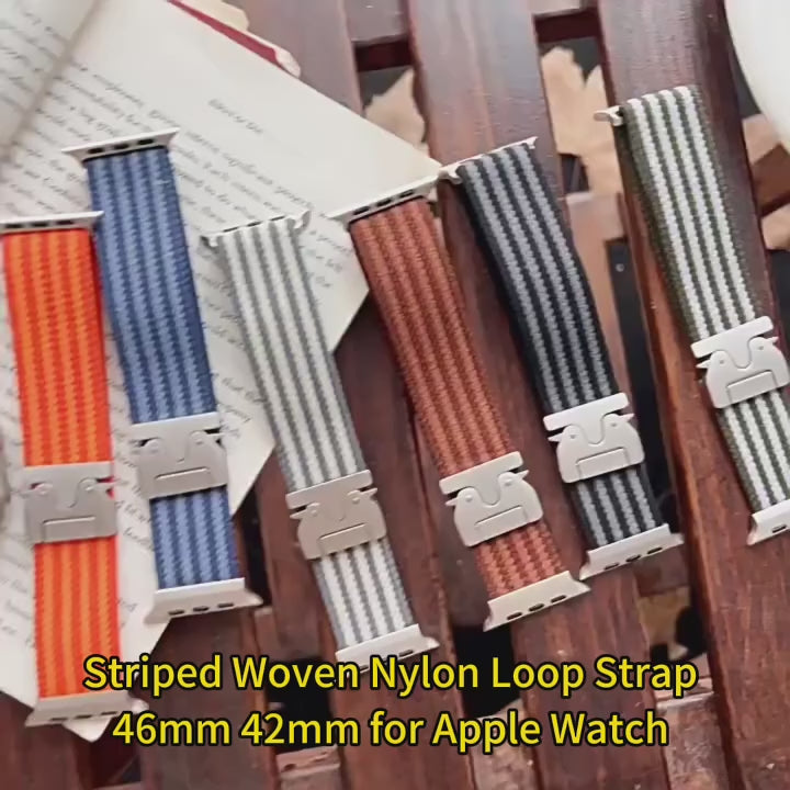 Parachute-Buckle Striped Nylon Apple Watch Band – Blue