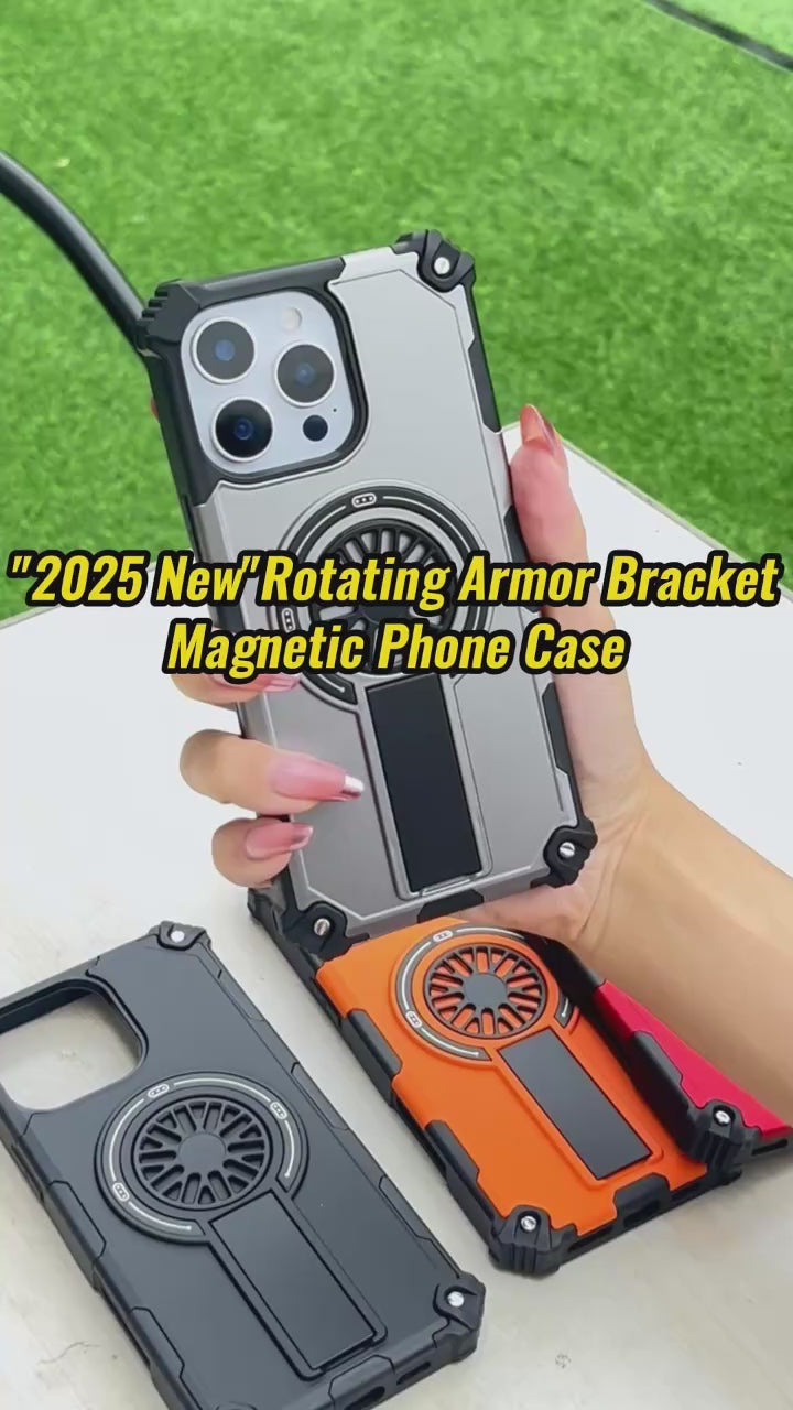 Heavy Duty Magnetic Armor iPhone Case with Kickstand & Spin Wheel - Red