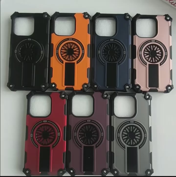 Heavy Duty Magnetic Armor iPhone Case with Kickstand & Spin Wheel - Red