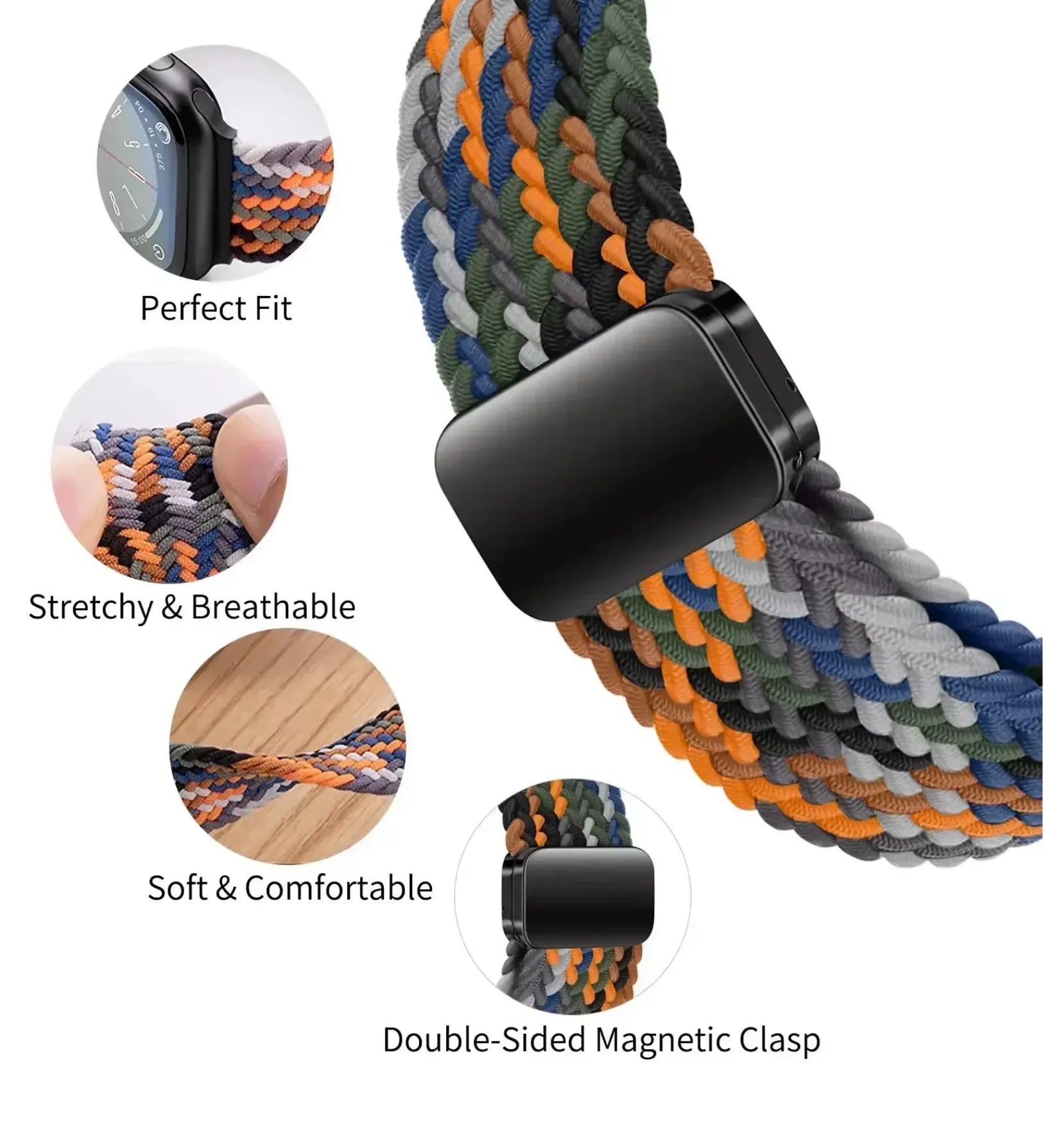 Magnetic Buckle Braided Loop Band for Apple Watch - Green Nylon Strap