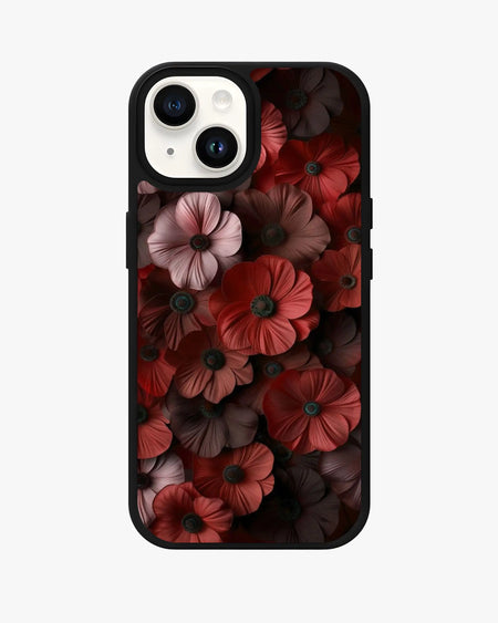 Glossy floral phone case featuring red and pink blossoms, designed for iPhone, Samsung, Pixel & OnePlus.