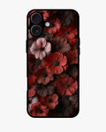 Glossy floral printed phone case featuring red and pink blossoms on a dark background, ideal for iPhone, Samsung, Pixel & OnePlus.