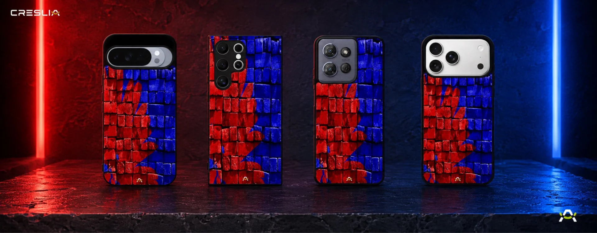 Creslia red blue painted bricks phone case - red blue painted bricks phone case desktop banner